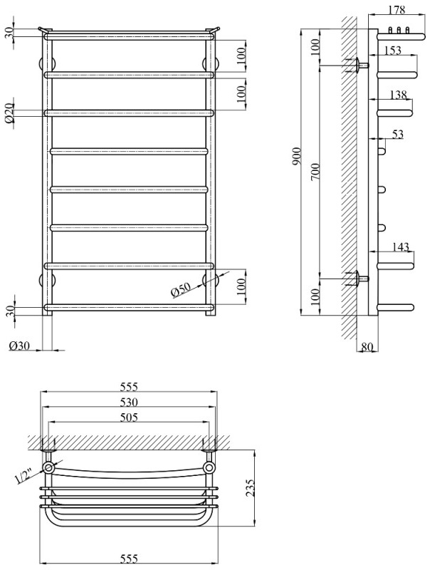 Kroner KRP Stern WT900x500-8 Габаритные размеры