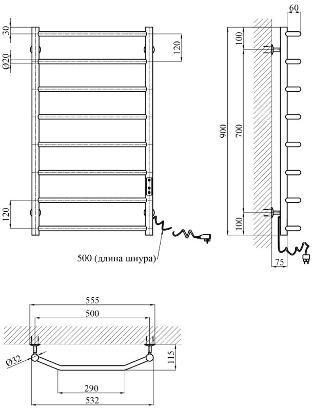Kroner KRP Diva ER900x500-8 Габаритні розміри