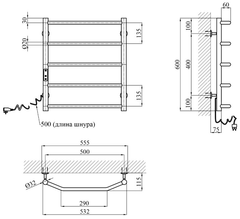 Kroner KRP Diva EL600x500-5 Габаритные размеры
