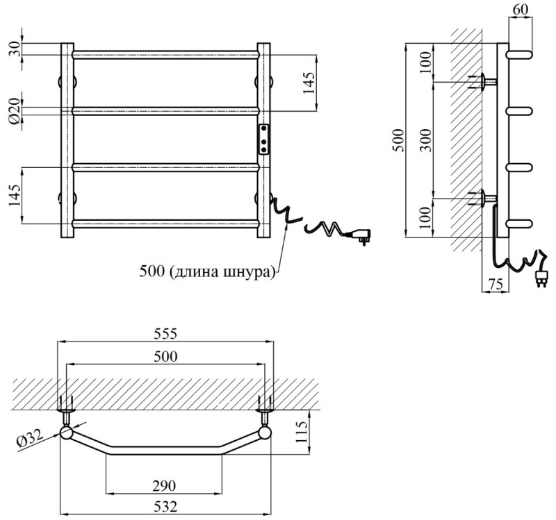 Kroner KRP Diva ER500x500-4 Габаритные размеры