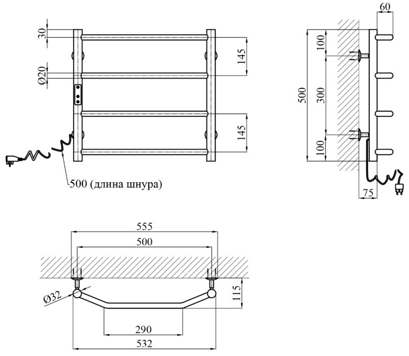 Kroner KRP Diva EL500x500-4 Габаритные размеры