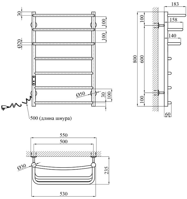 Kroner KRP Prima EL800x500-7 Габаритные размеры