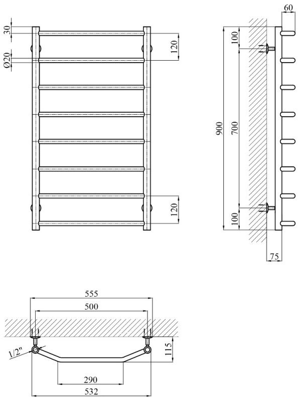 Kroner KRP Diva WT900x500-8 Габаритні розміри