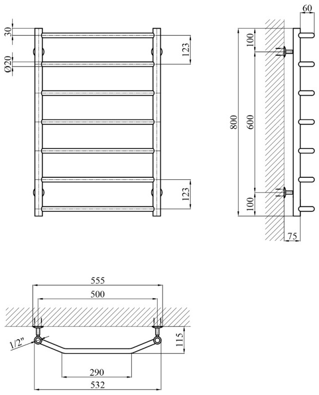 Kroner KRP Diva WT800x500-7 Габаритные размеры