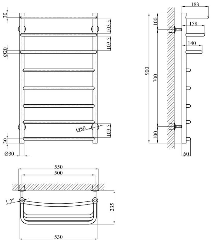Kroner KRP Prima WT900x500-8 Габаритные размеры
