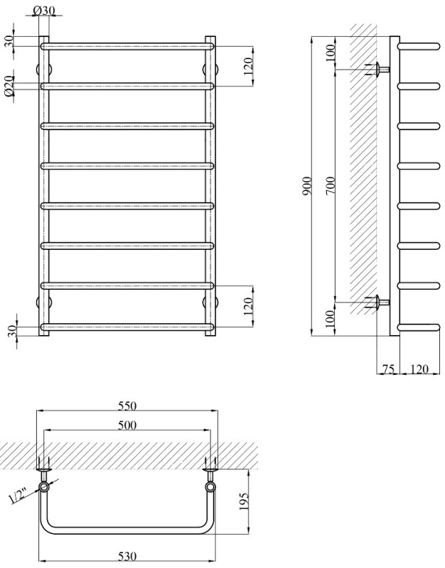 Kroner KRP Stil WT900x500-8 Габаритные размеры