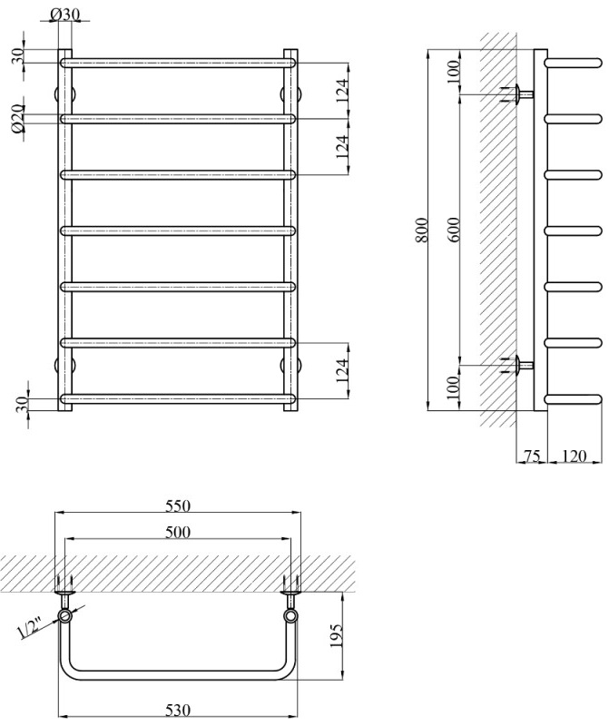 Kroner KRP Stil WT800x500-7 Габаритные размеры