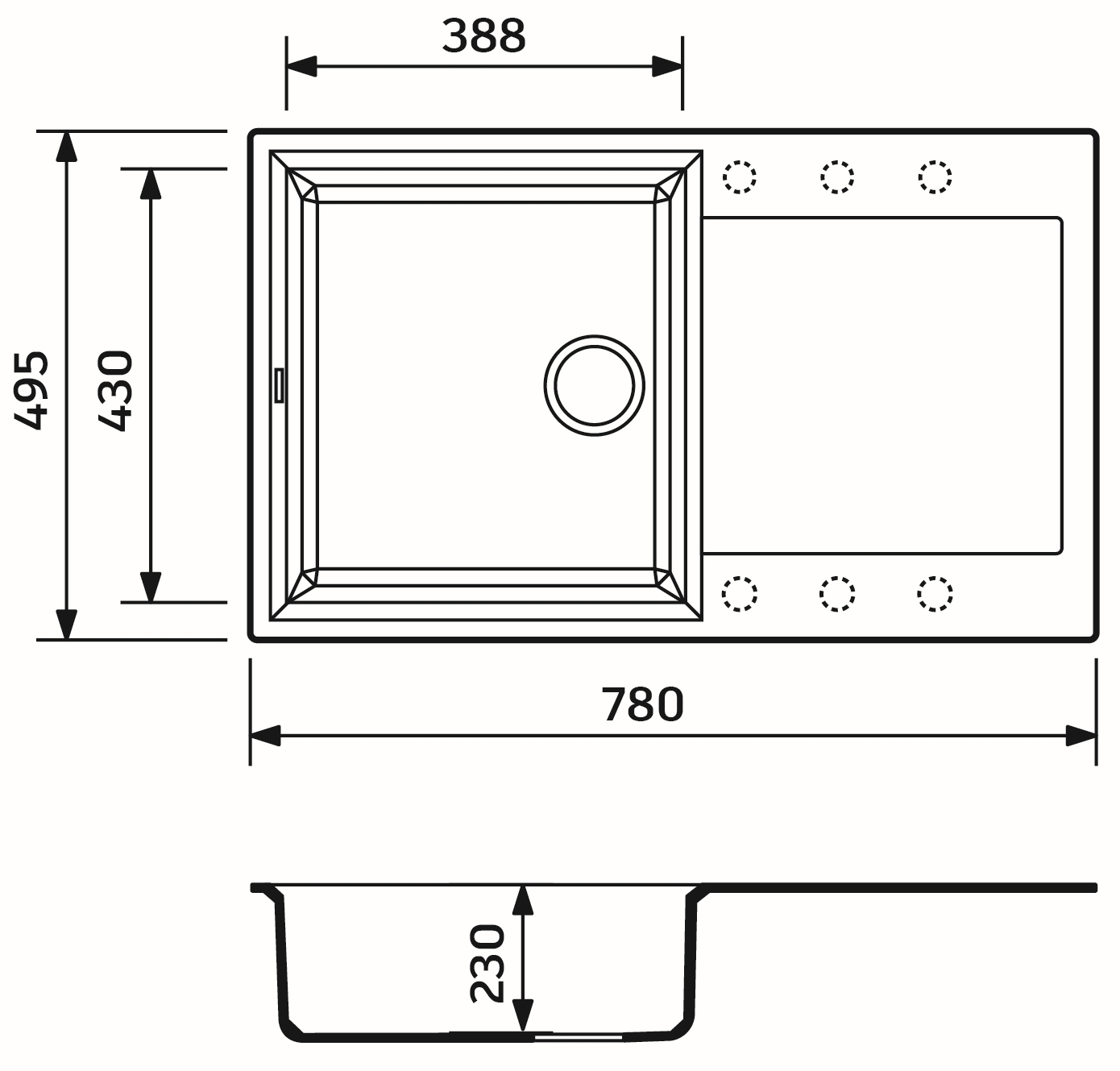 Adamant Horizon 780x495x230мм avena (1824296101506) Габаритные размеры