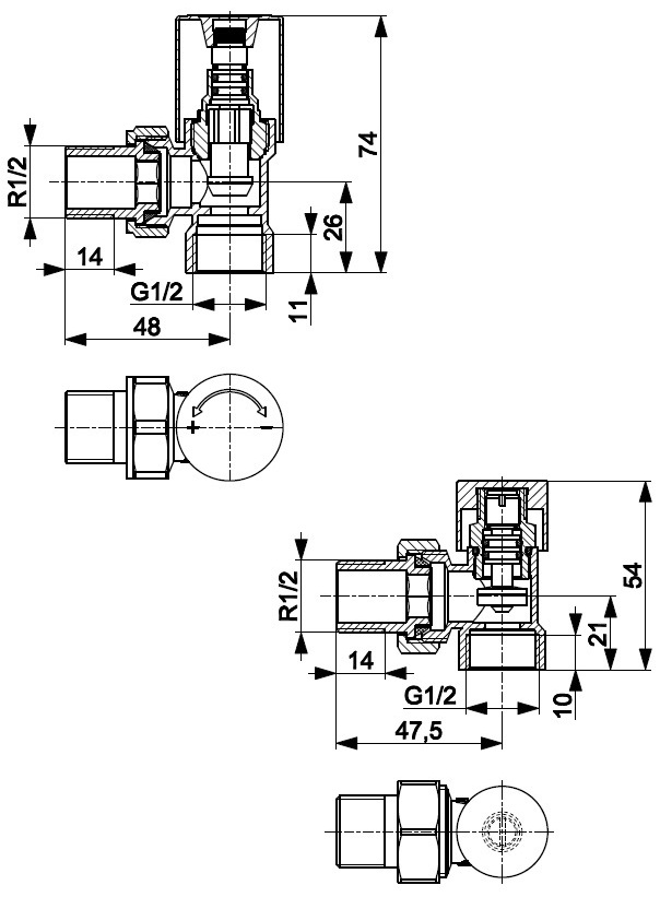 KFA Armatura Komfort Pro угловой, белый (758-130-44-BL) Габаритные размеры