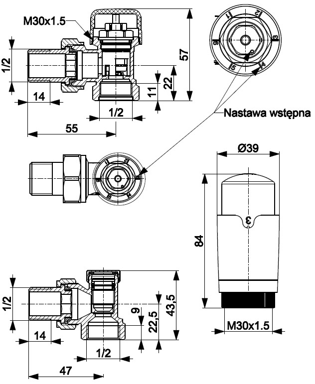 KFA Armatura Komfort Pro угловой, черный (757-130-81-BL) Габаритные размеры