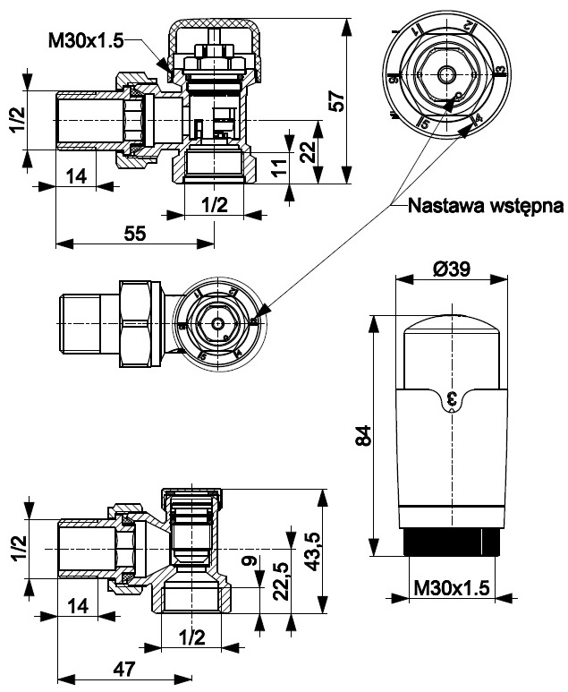 KFA Armatura Komfort Pro угловой, белый (757-130-44-BL) Габаритные размеры