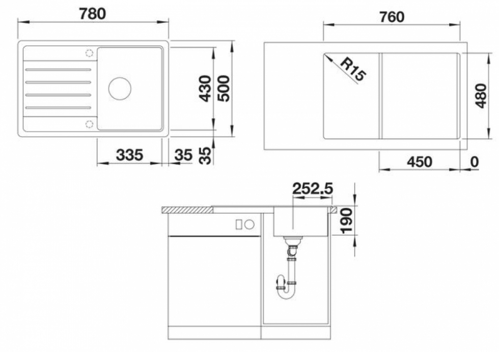 Blanco Legra 45 S (522203) Белый Габаритные размеры