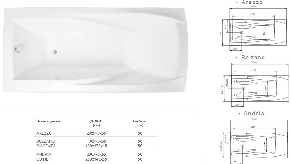 Redokss San Andria 200x90 Габаритные размеры