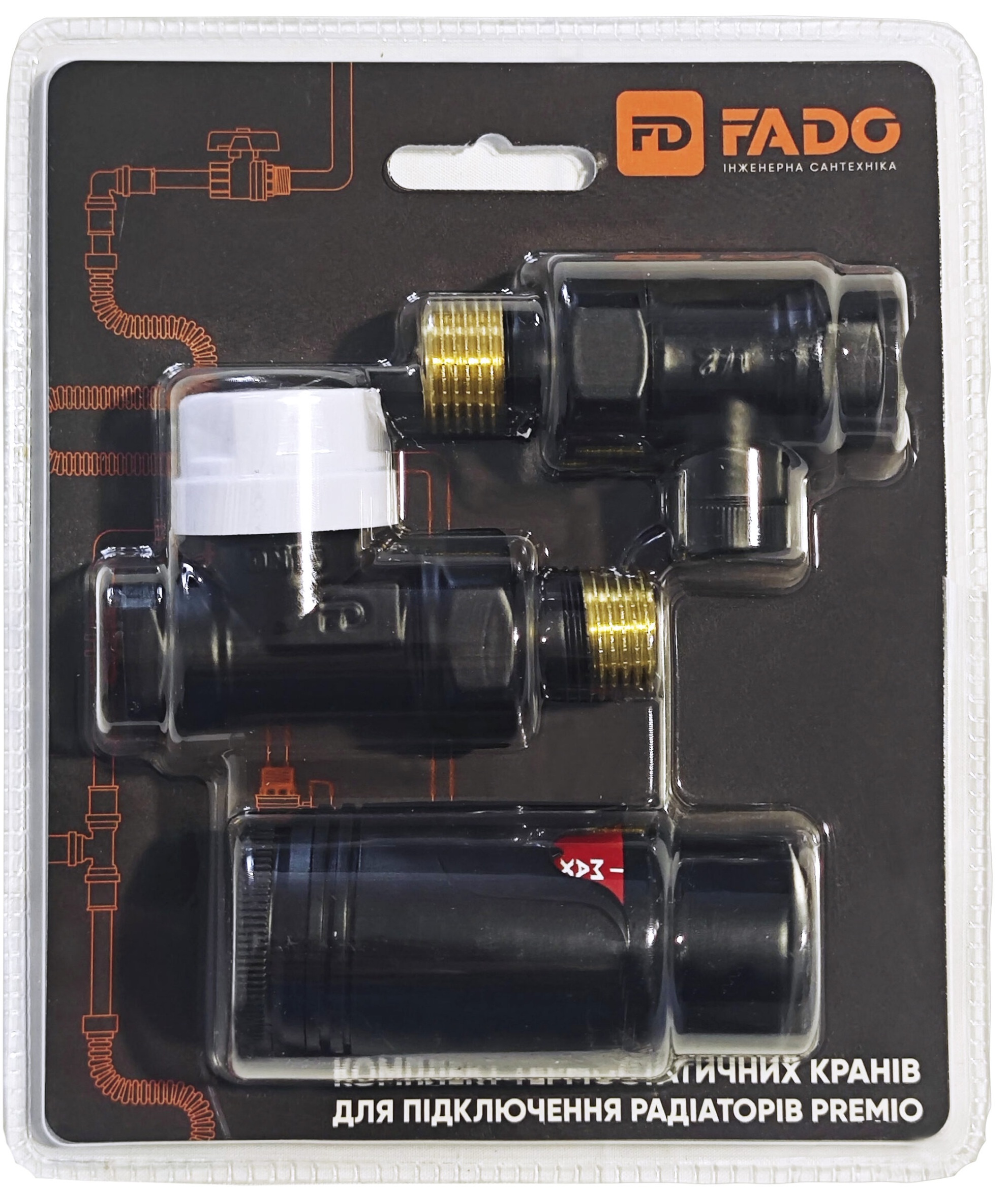 Термостатичний комплект FADO Premio 1/2", прямий чорний (KTS02B) ціна 1823 грн - фотографія 2