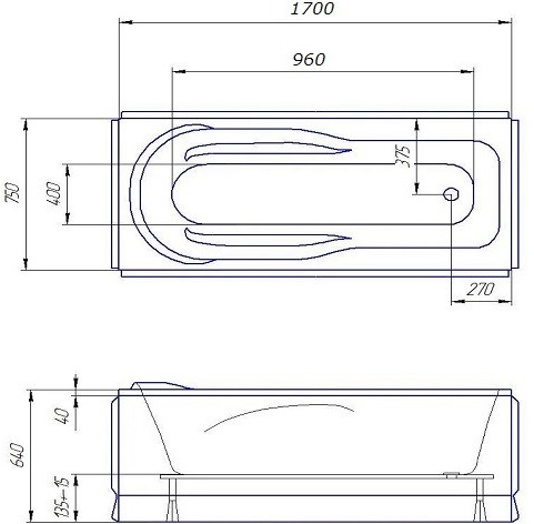 Redokss San Bergamo 170x75 Габаритные размеры