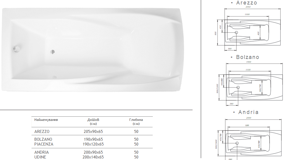 Redokss San Piacenza 190x120 Габаритные размеры