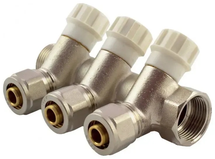 Коллектор с вентильными кранами и фитингом Fado 3/4" x 16x3 (KVO03)