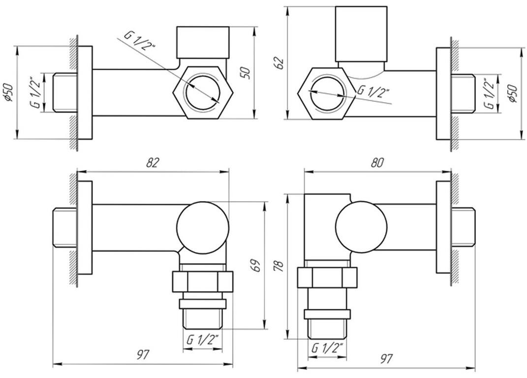 Solomon 1/2"x1/2", 2шт. (21-132430-7777) Габаритные размеры