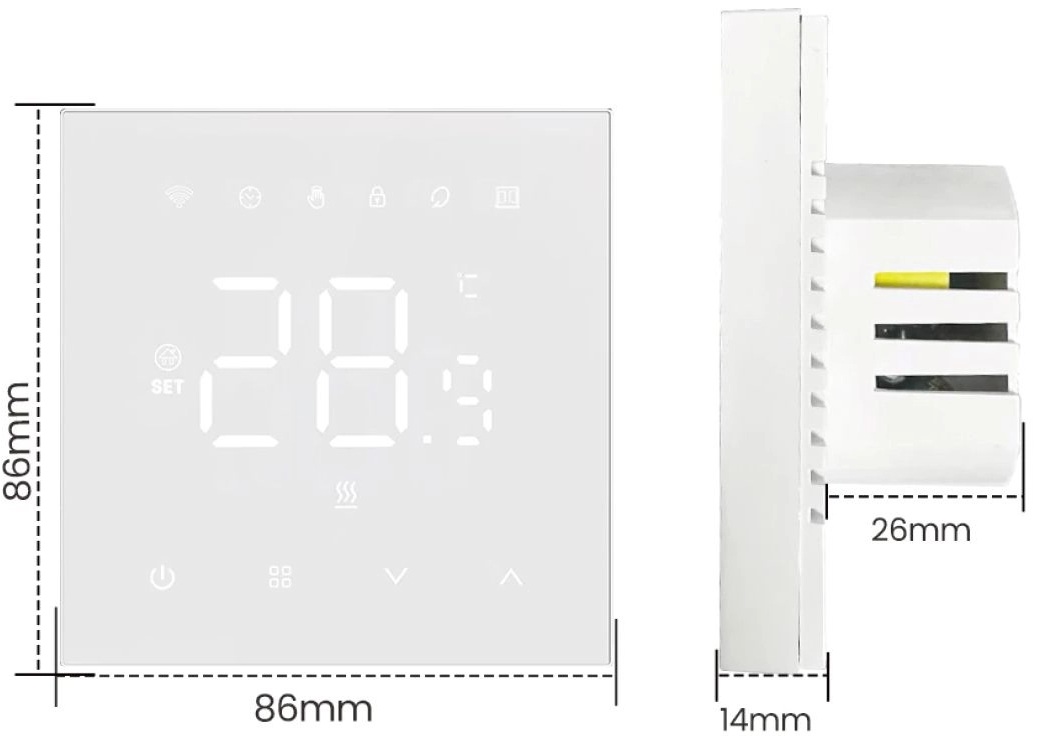 Navin WT410 W-16A с Wi-Fi, белый (24-160273-8686) Габаритные размеры