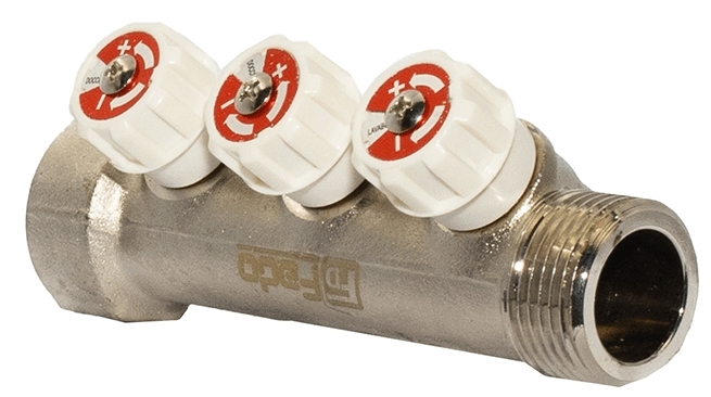 Коллектор с вентильными кранами под евроконус Fado 1" x3/4"x3 (KVE13)