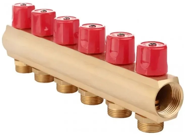 Коллектор с вентильными кранами под евроконус Fado 1"X3/4"x6 (KBV06)