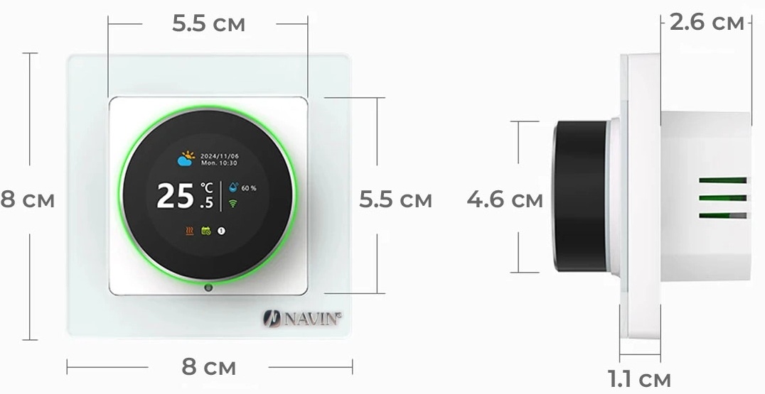 Navin EH20R-16A Wi-Fi Tuya, білий (24-160075-0331) Габаритні розміри