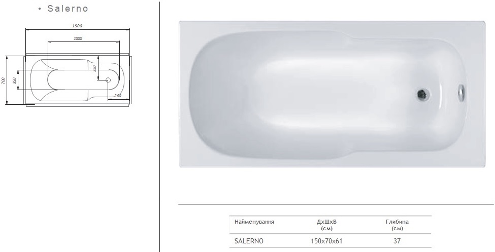 Redokss San Salerno 150x70 Габаритные размеры