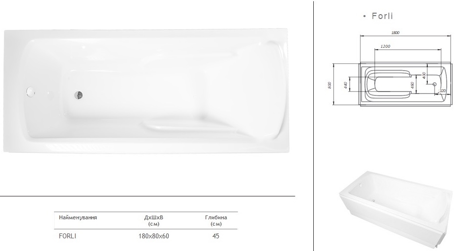 Redokss San Forli 180x80 Габаритные размеры