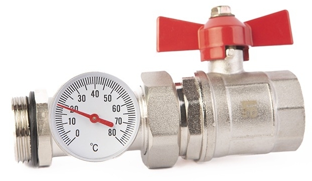 Кран для колектора Fado 1" з термометром прямий (KA30)