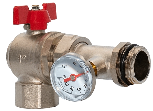 Кран для колектора Fado 1" з термометром кутовий (KU30) ціна 1939 грн - фотографія 2