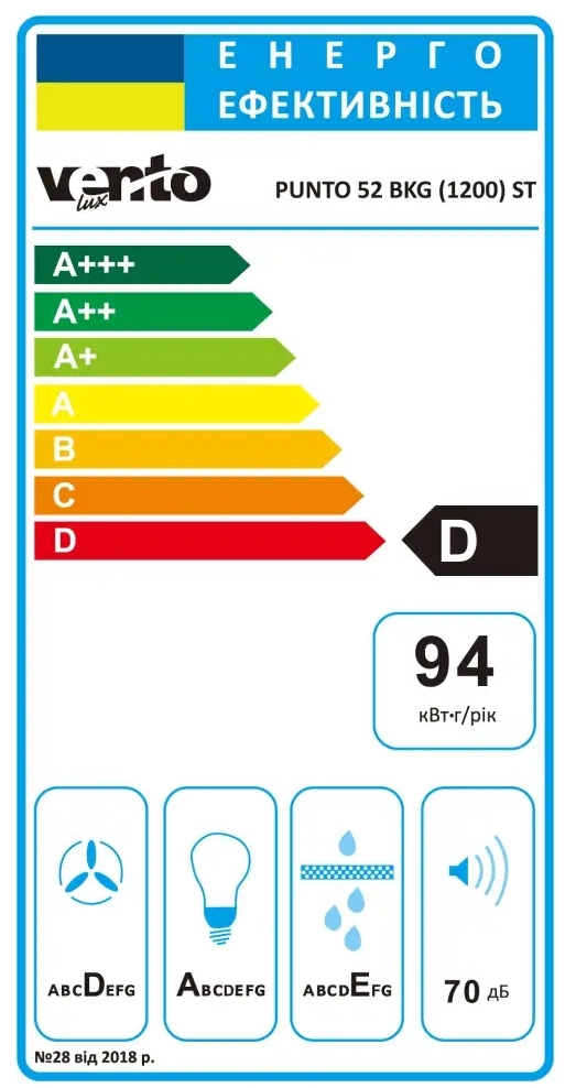 Кухонная вытяжка Ventolux Punto 52 BKG (1200) ST характеристики - фотография 7
