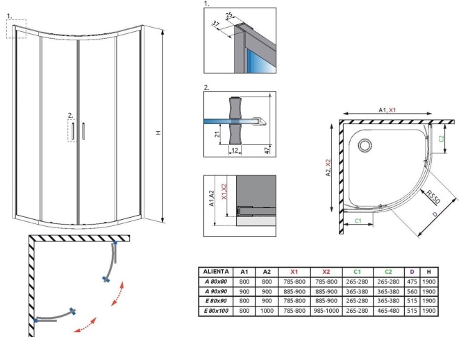 Radaway Alienta A 80x80 (10228080-01-01) Габаритные размеры