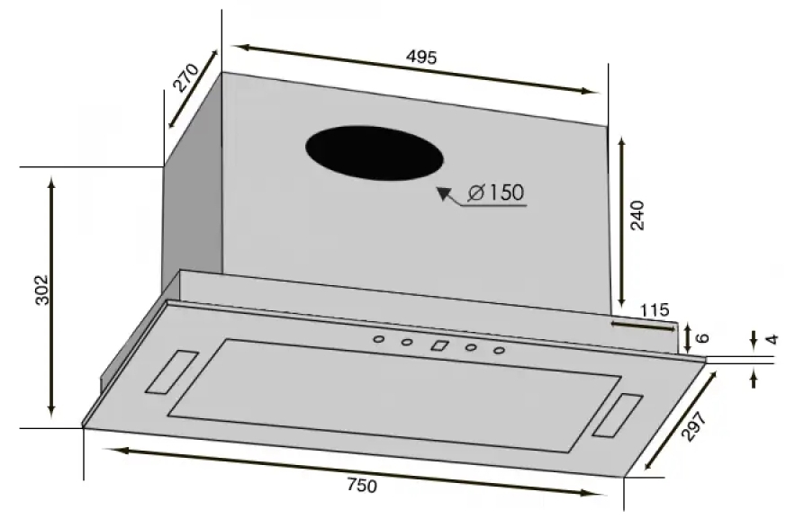 Ventolux Punto 75 BG (1400) TRC JET Габаритные размеры