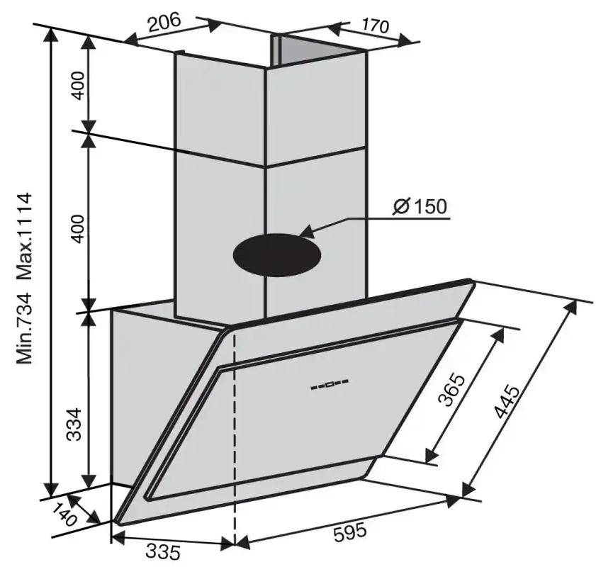 Ventolux Toscana 60 BK (1000) TC Габаритні розміри