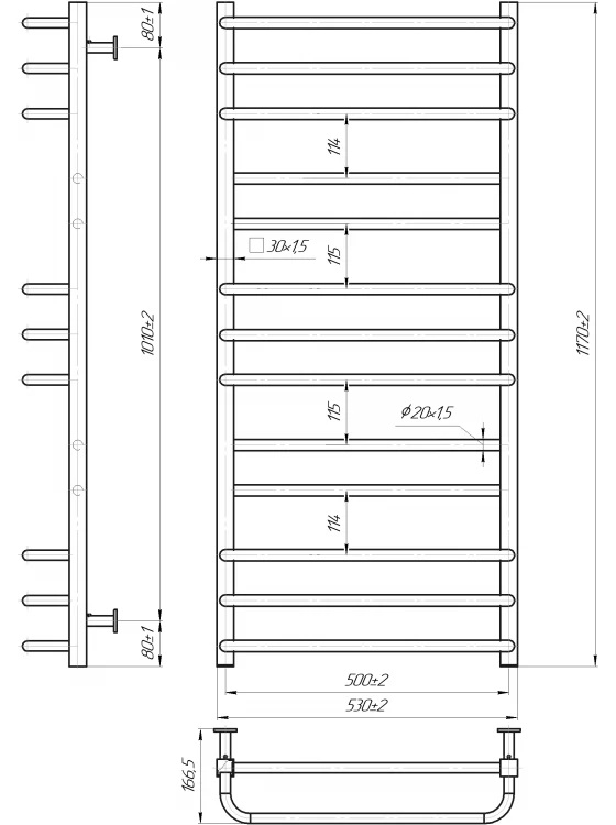 Mario INOX Преміум Люкс 1170x540/500 (1.7.044601.P) Габаритні розміри