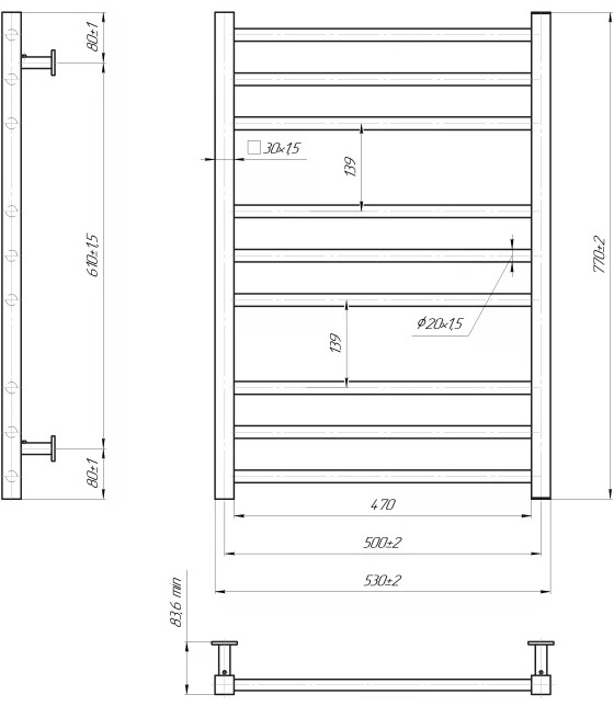 Mario INOX Преміум Класик 770x540/500 (1.072.048821.BM) Габаритні розміри