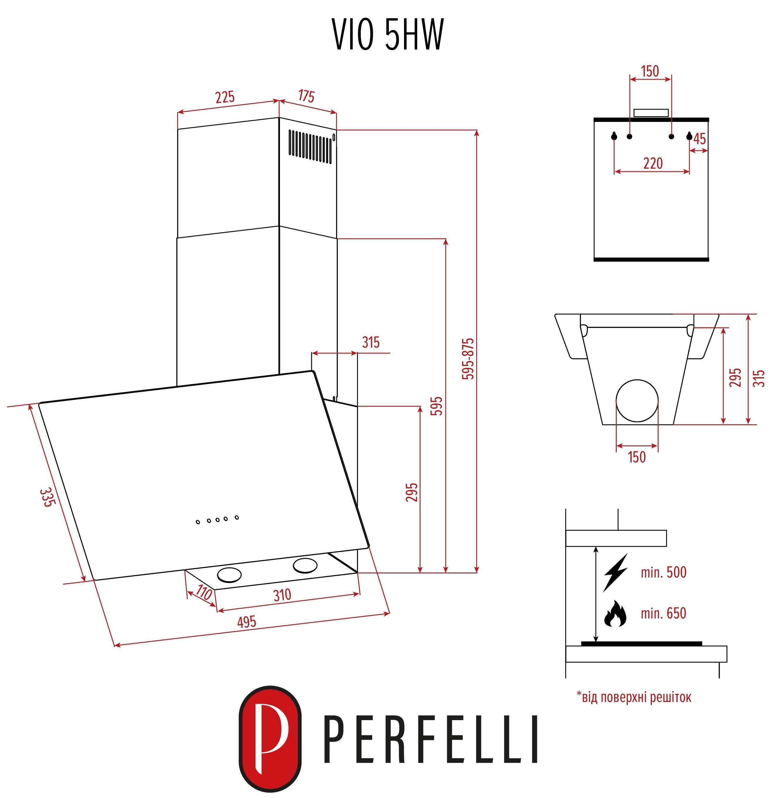 Perfelli Vio 5HW Nero Габаритные размеры