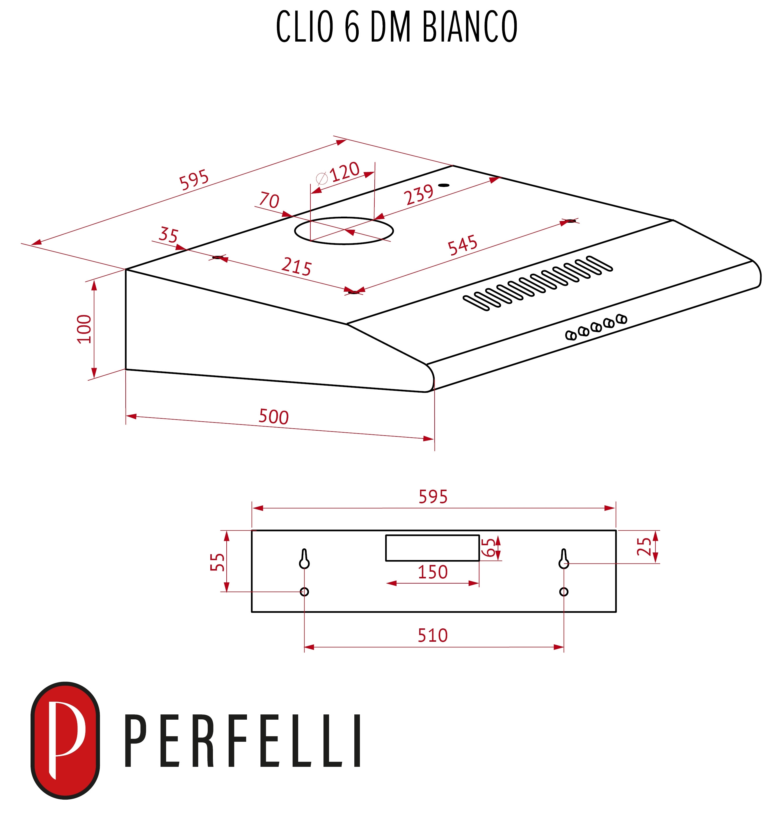 Perfelli Clio 6 DM Bianco Габаритные размеры