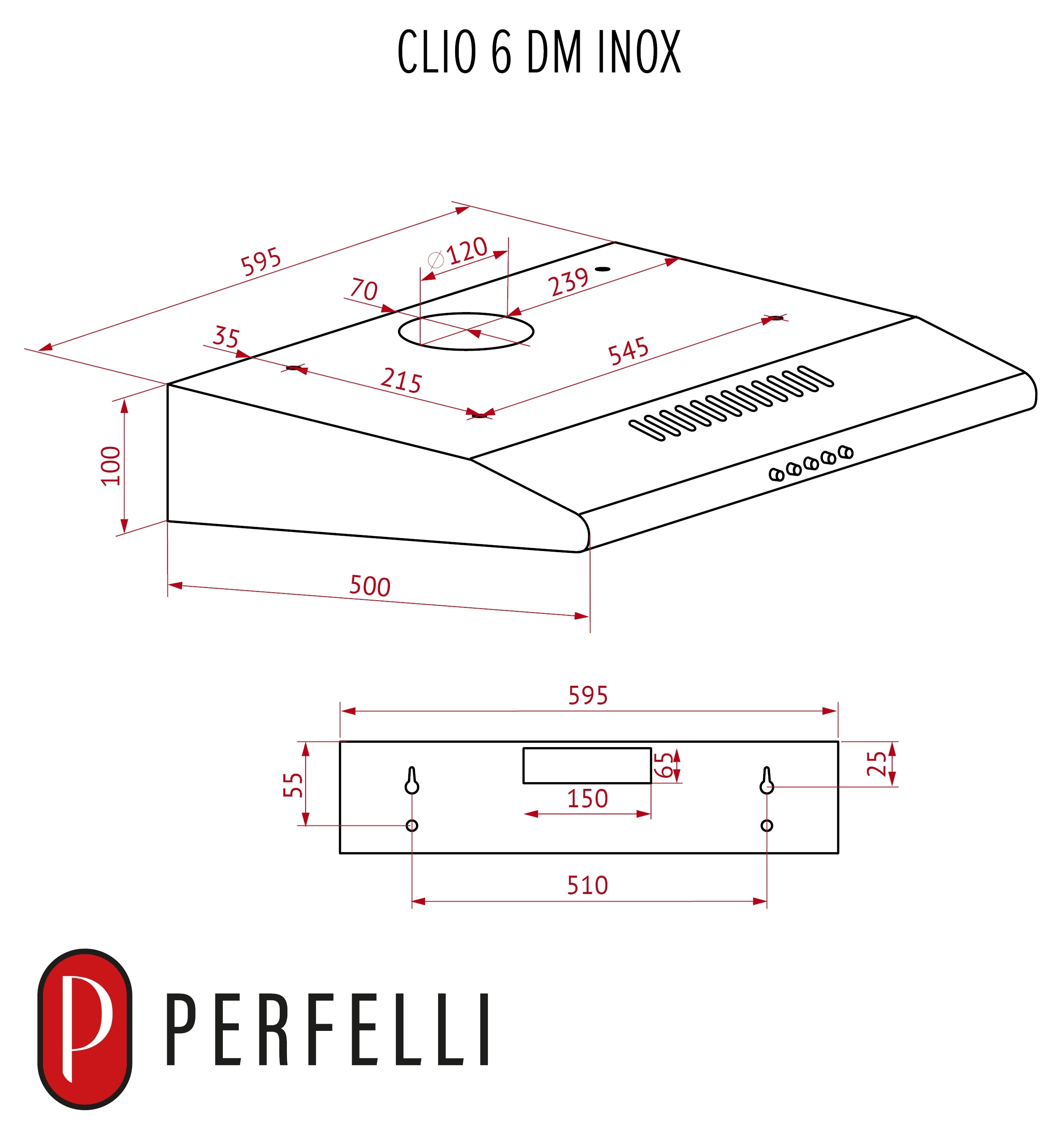 Perfelli Clio 6 DM Inox Габаритные размеры