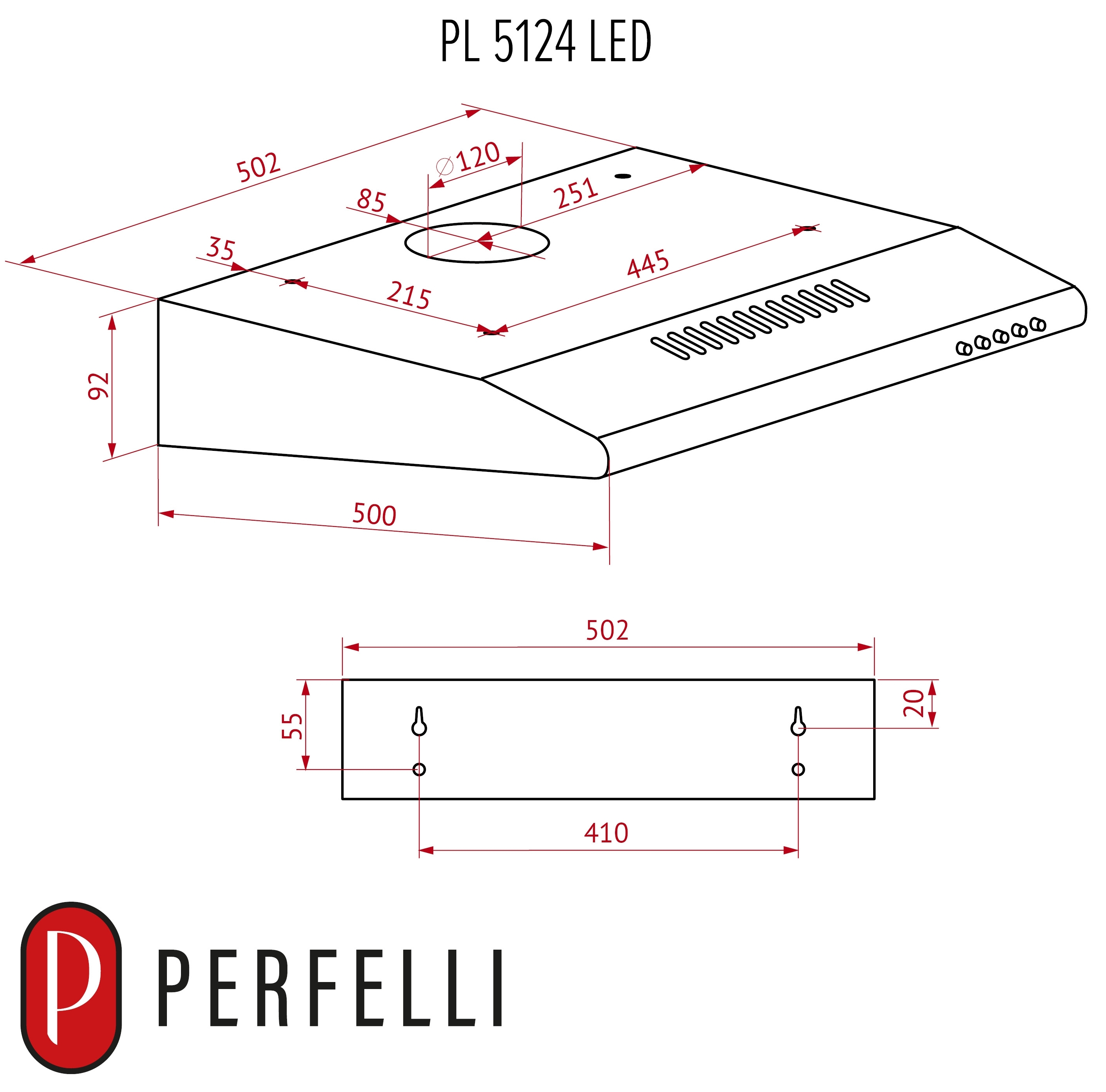 Perfelli PL 5124 BL Led Габаритные размеры