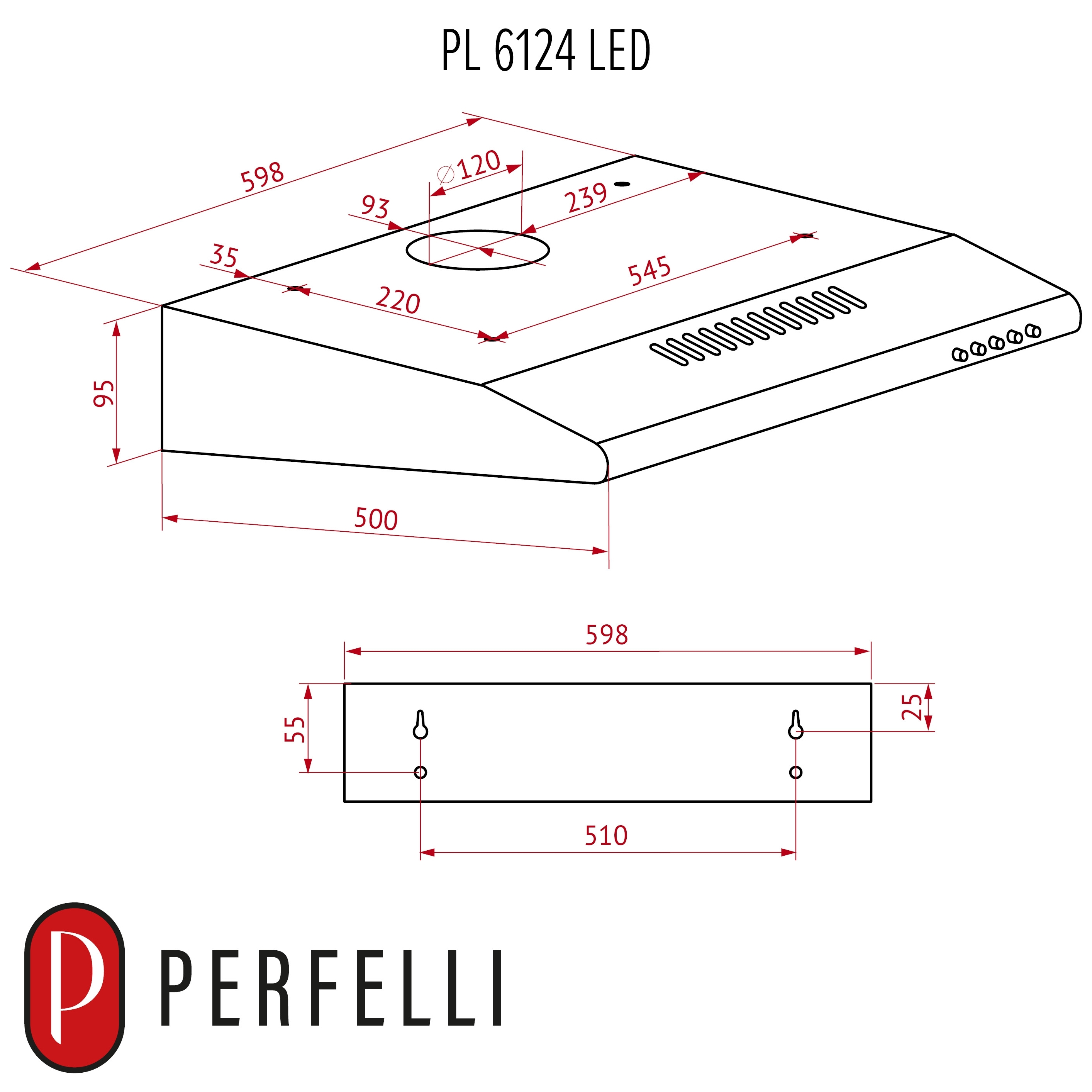 Perfelli PL 6124 BL Led Габаритные размеры