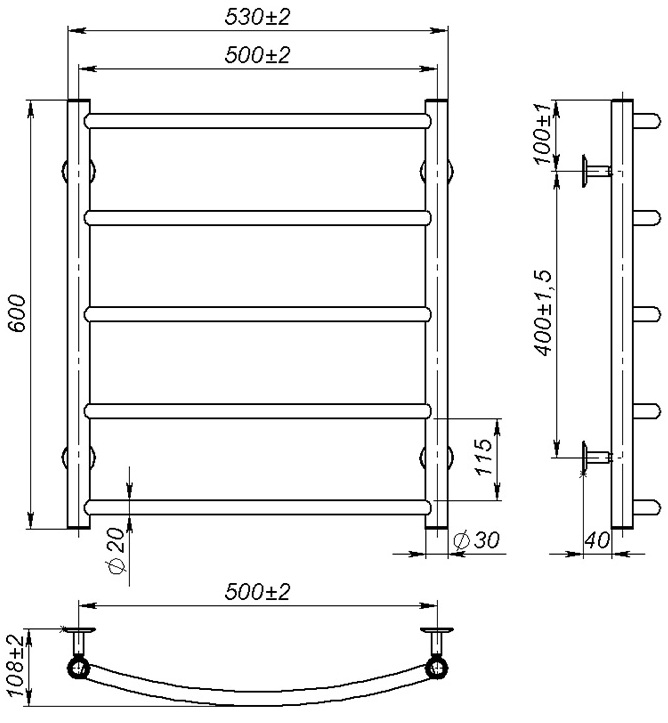 OnlyHeat Oria 500x600/5 Габаритні розміри