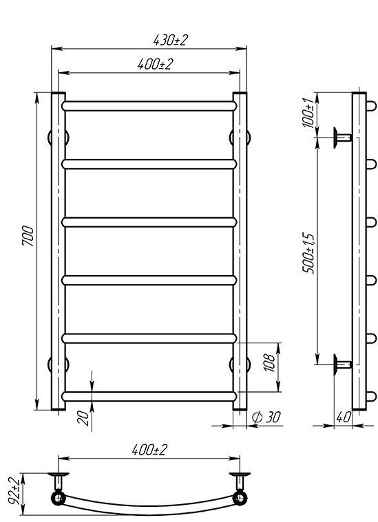 OnlyHeat Oria 500x700/6 Габаритні розміри