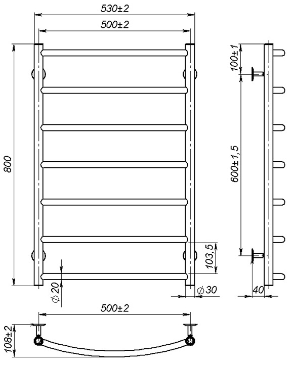 OnlyHeat Oria 500x800/7 Габаритні розміри