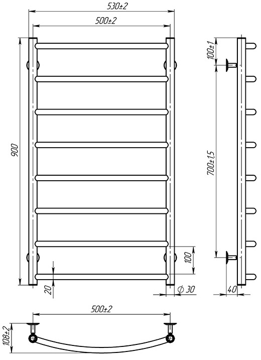 OnlyHeat Oria 500x900/8 Габаритні розміри