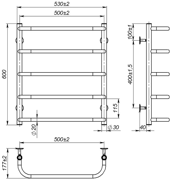 OnlyHeat Elaro 500x600/5 Габаритні розміри