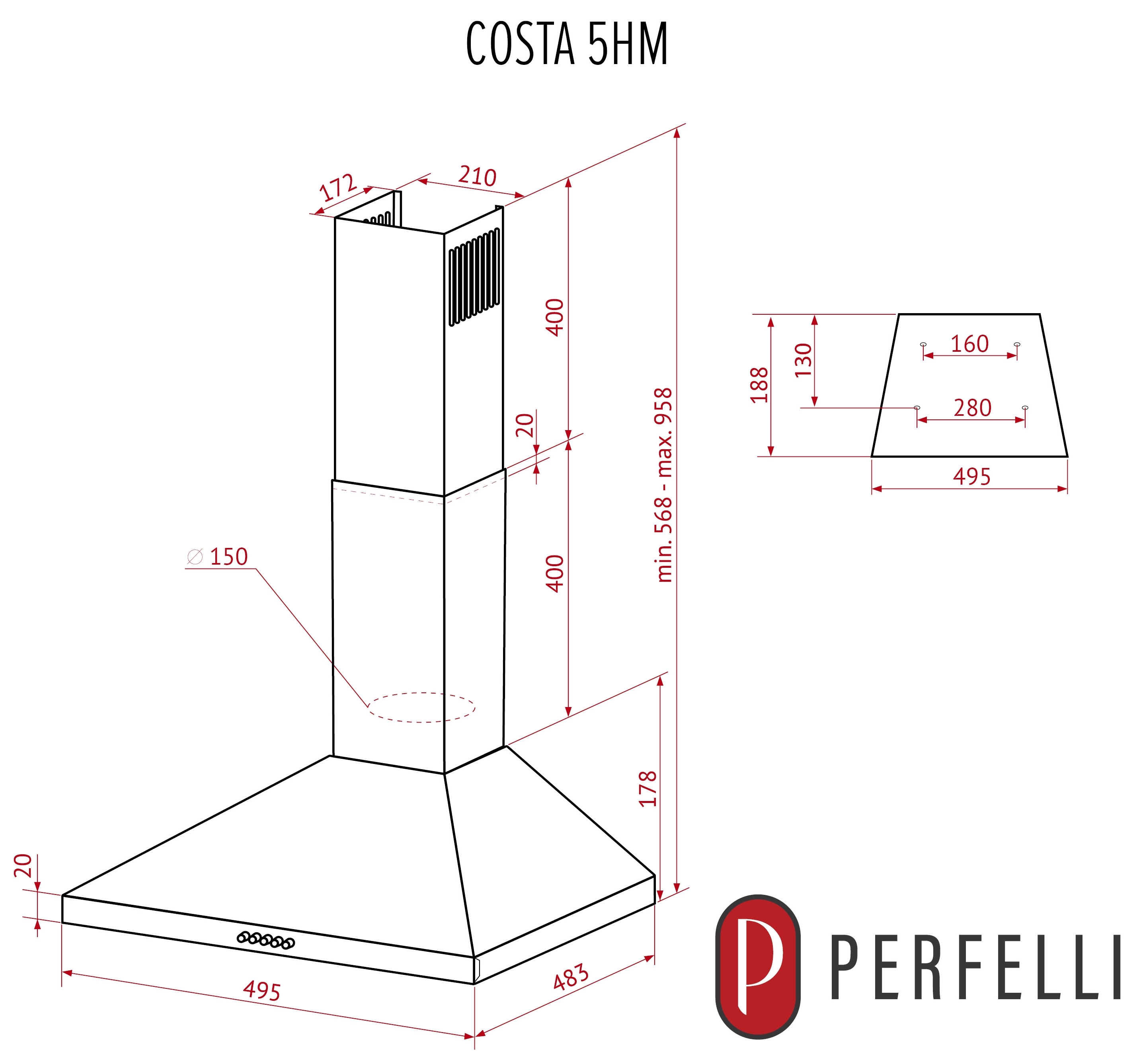 Perfelli Costa 5HM Nero Габаритні розміри