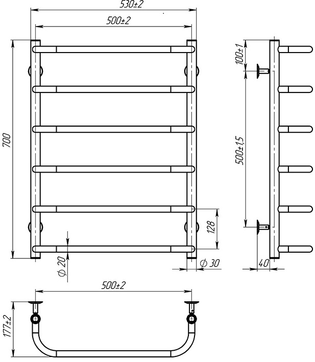 OnlyHeat Elaro 500x700/6 Габаритні розміри