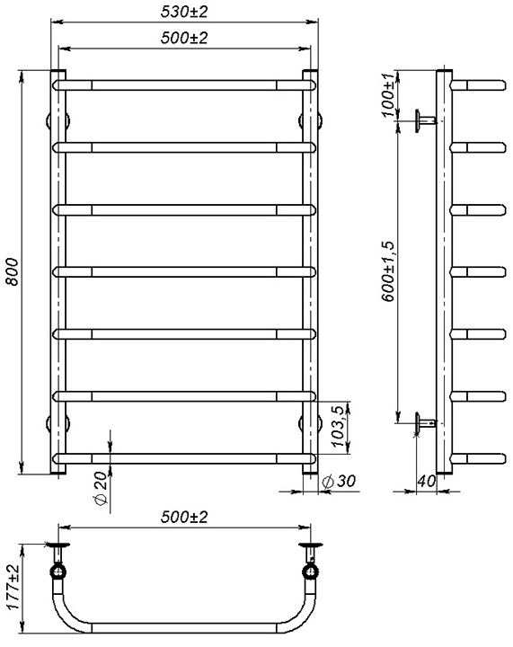OnlyHeat Elaro 500x800/7 Габаритні розміри