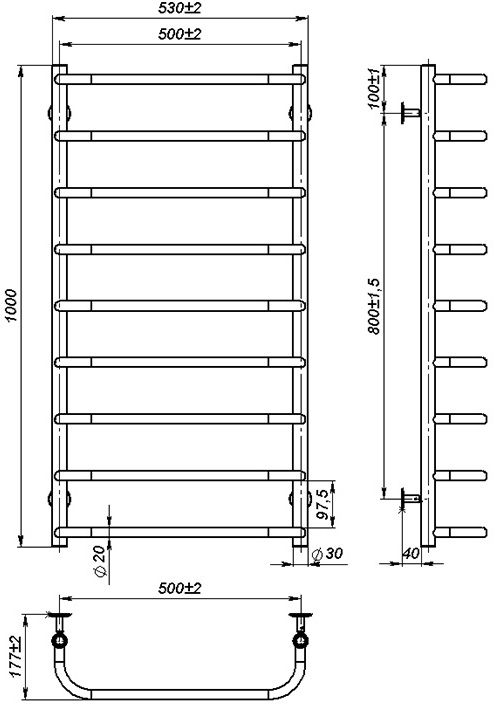 OnlyHeat Elaro 500x1000/9 Габаритні розміри
